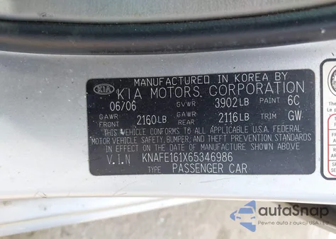 2006 Kia Spectra5 z USA, uszkodzony, nr VIN KNAFE161X65346986
